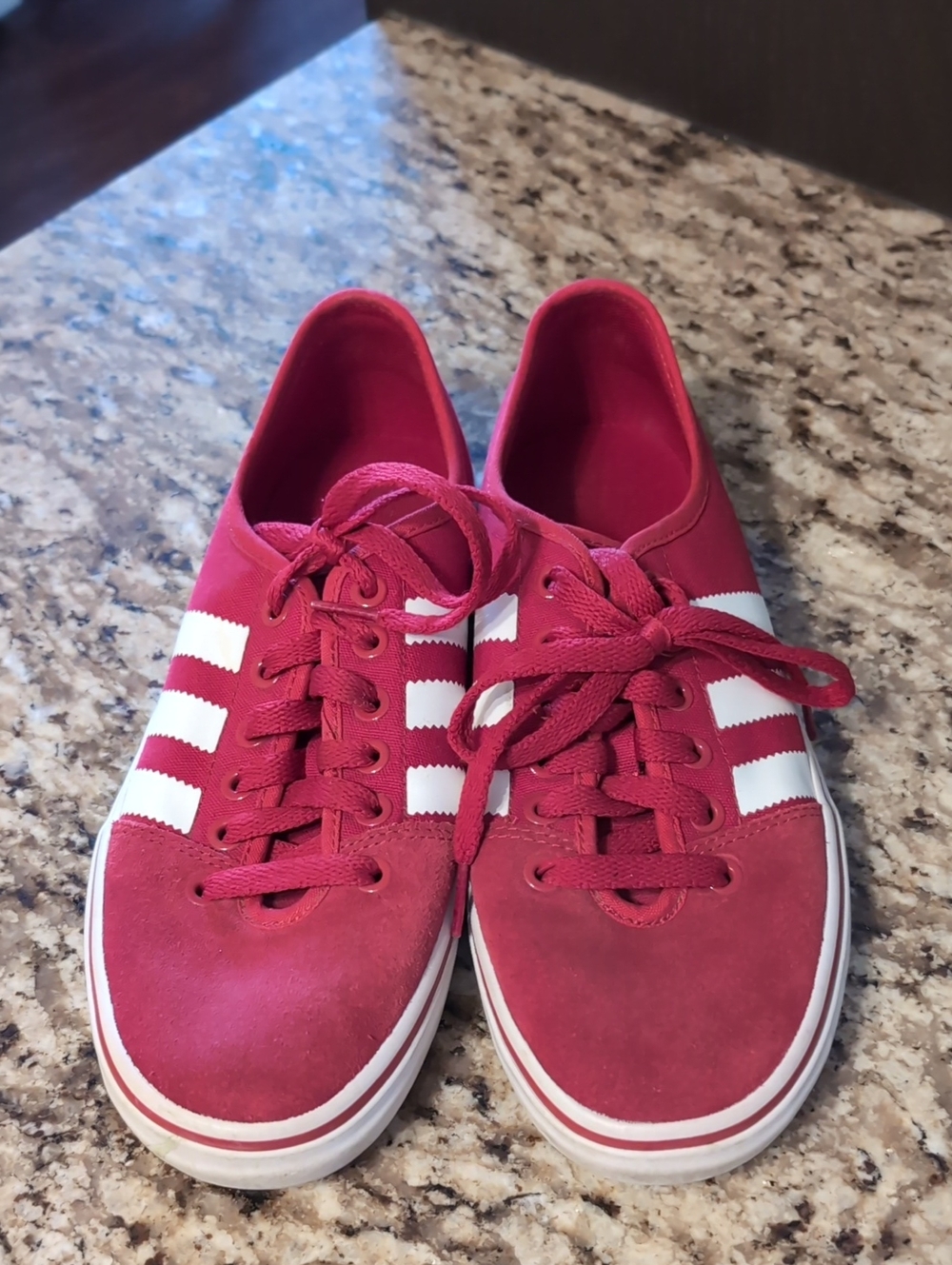 adidas Red Low-Top Lace-Up Sneakers with White Stripes